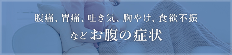 腹痛、胃痛、吐き気、胸やけ、食欲不振などお腹の症状